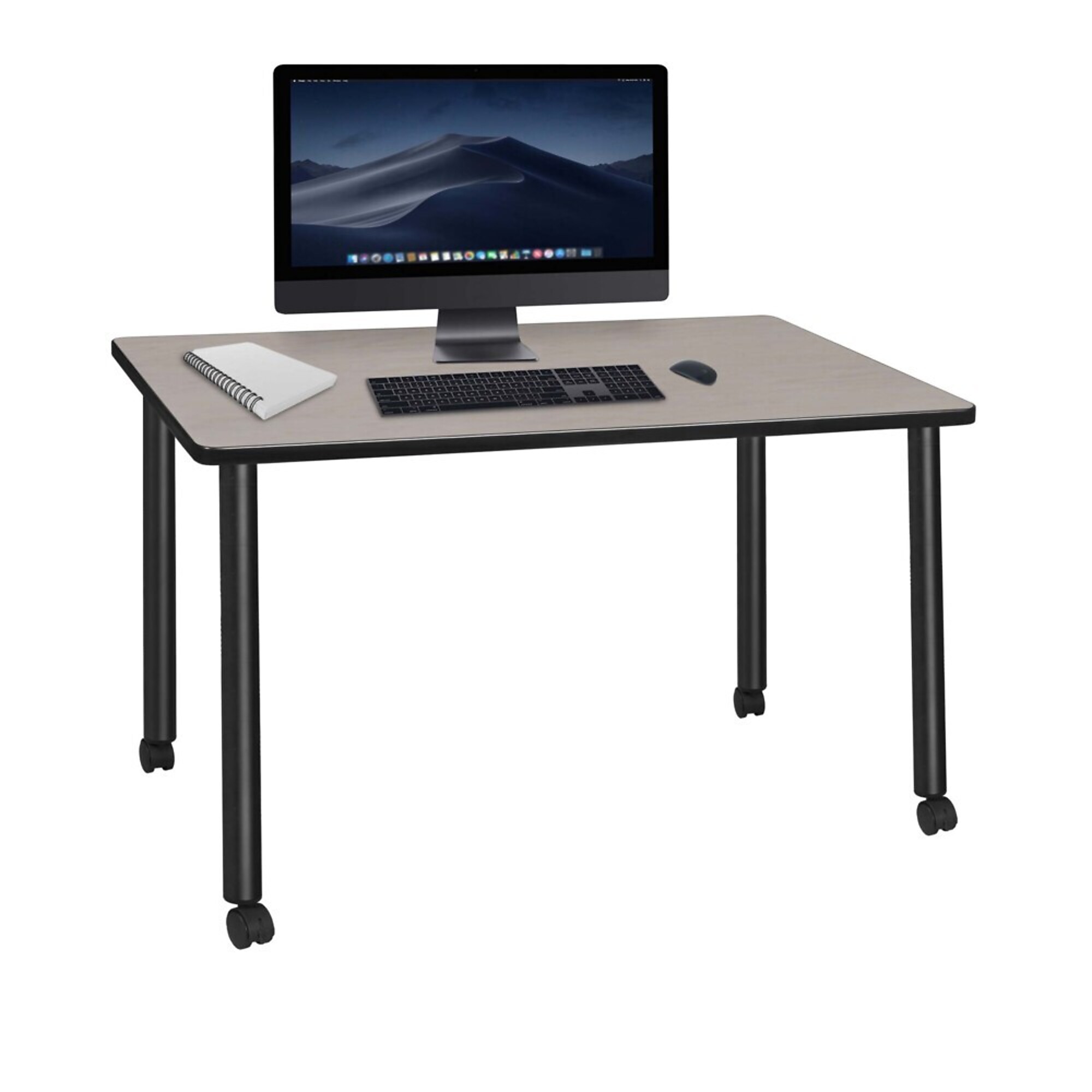 Regency Kee Mobile Desk — 48in. x 24in., Maple/Cherry Top, Black Legs, Locking Casters, Model# MDCL4824PLBK